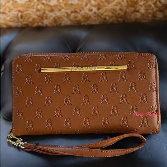 Steve Madden Large Zip Around Vegan Leather Wallet Wristlet - Picture 1 of 11